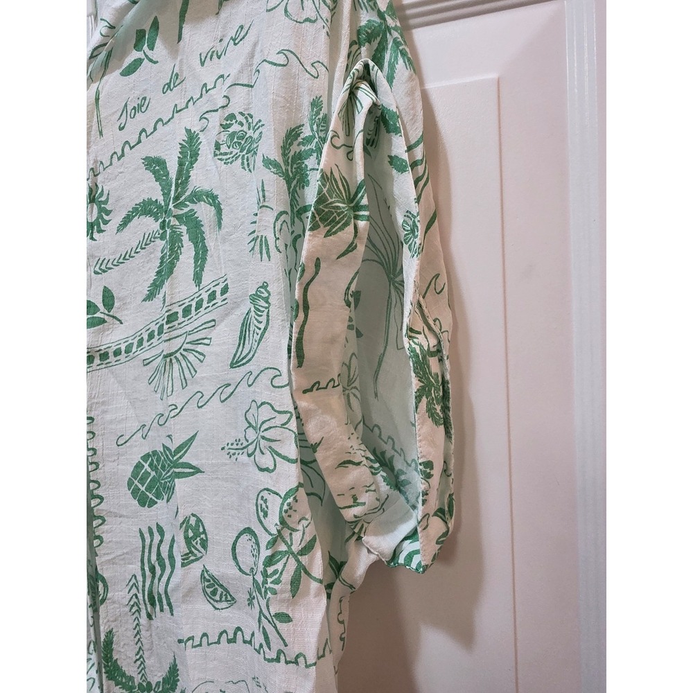NWT Zac & Rachel Woman 2X Tropical Toile Button Up Blouse Green White Palm Tree - Picture 2 of 6